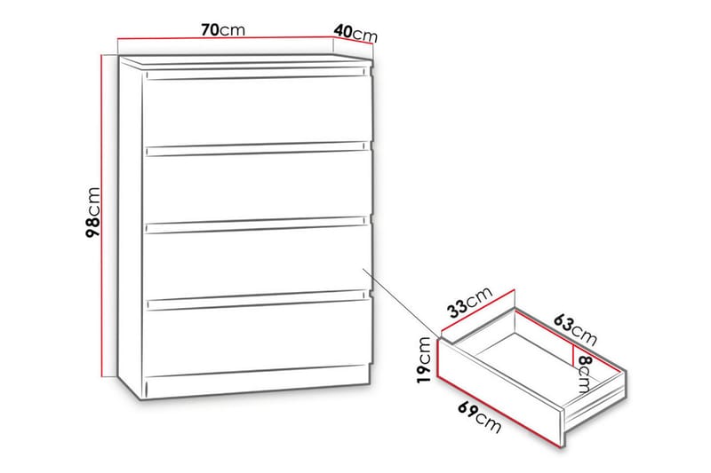 Basildon Kommode 70x40x97 cm - Hvit - Gangoppbevaring - Entrekommode - Kommode