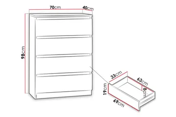 Basildon Kommode 70x40x97 cm - Hvit - Oppbevaring - Oppbevaringsmøbler - Kommode - Entrekommode