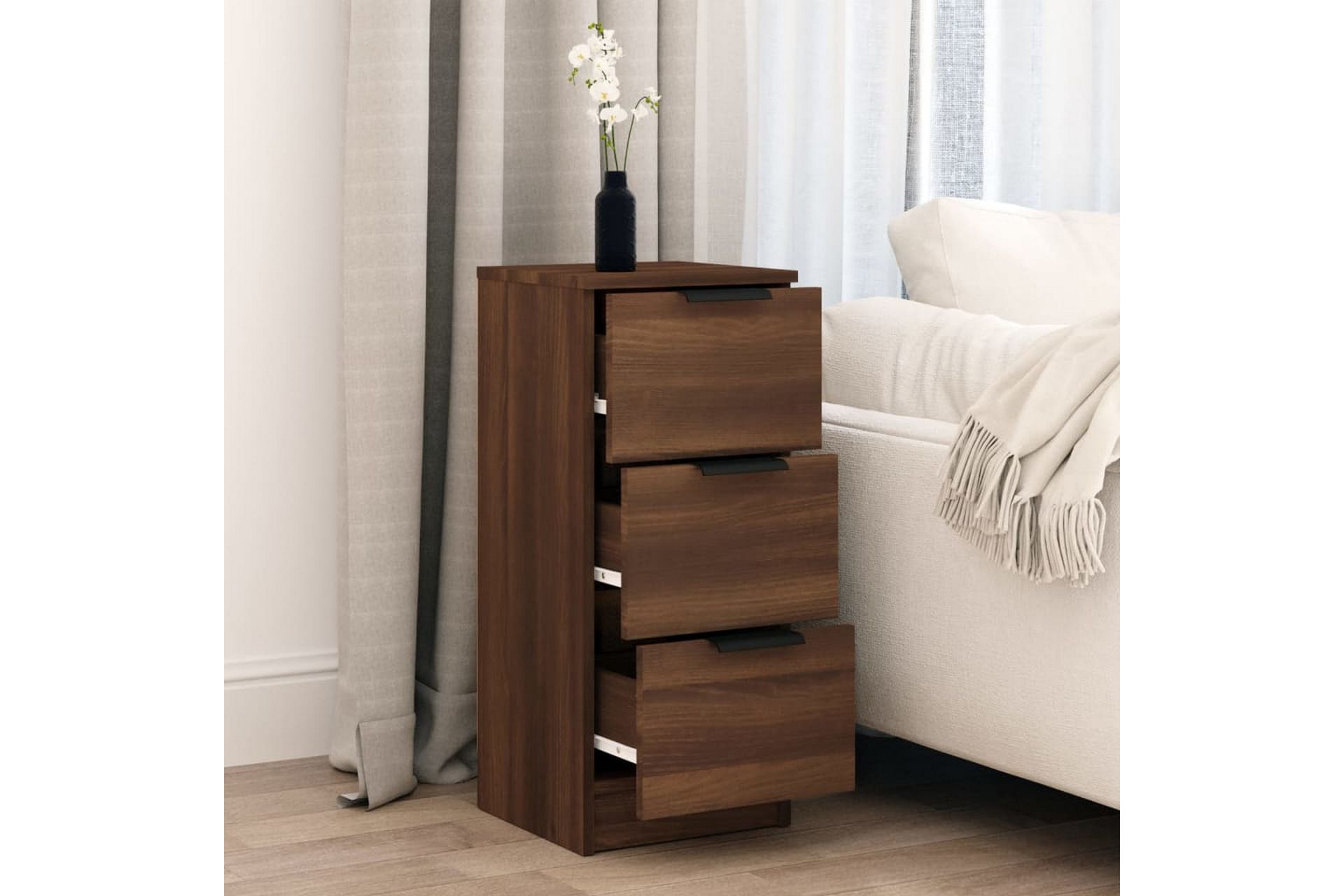 beBasic Skjenk brun eik 30x30x70 cm konstruert tre - Brun - Oppbevaring - Oppbevaringsmøbler - Kommode - Entrekommode