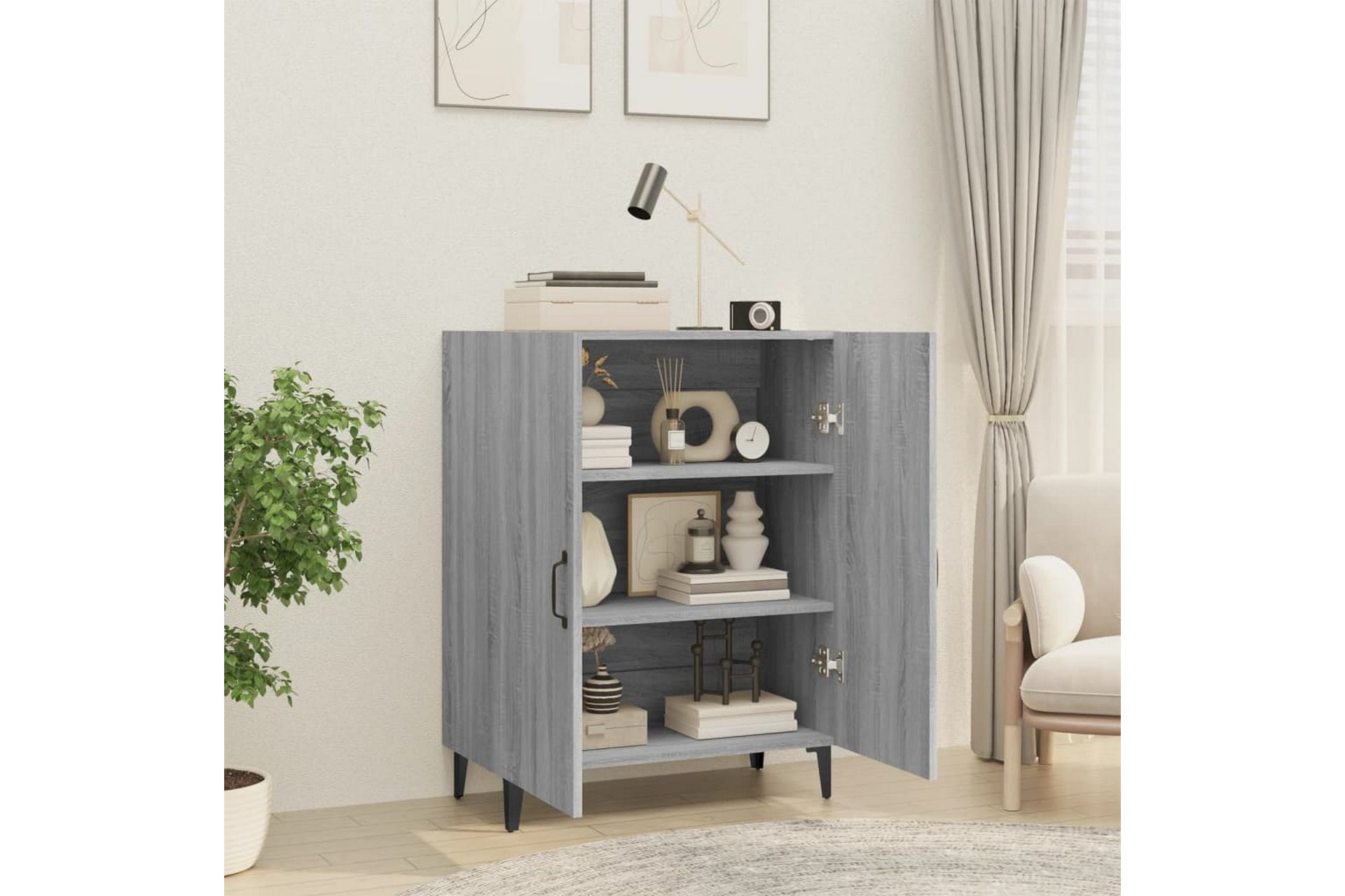 beBasic Skjenk grå sonoma 70x34x90 cm konstruert tre - GrÃ¥ - Oppbevaring - Oppbevaringsmøbler - Kommode - Entrekommode