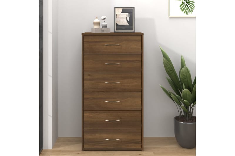 beBasic Skjenk med 6 skuffer brun eik 50x34x96 cm konstruert tre - Brun - Oppbevaring - Oppbevaringsmøbler - Kommode - Entrekommode