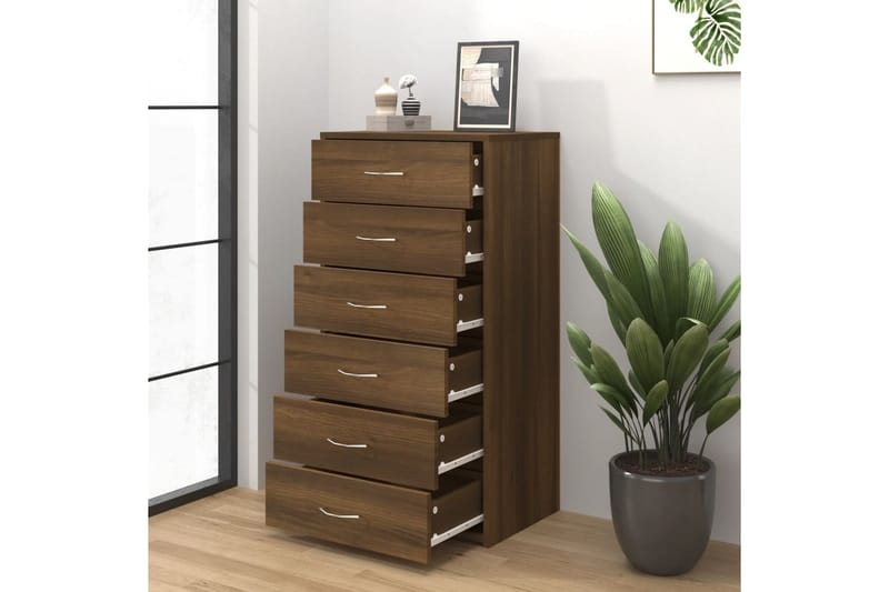 beBasic Skjenk med 6 skuffer brun eik 50x34x96 cm konstruert tre - Brun - Oppbevaring - Oppbevaringsmøbler - Kommode - Entrekommode