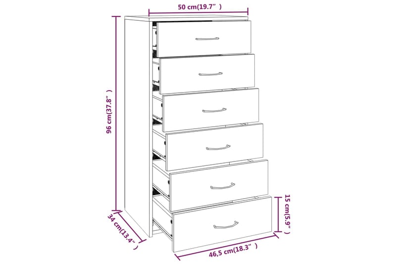 beBasic Skjenk med 6 skuffer grå sonoma 50x34x96 cm konstruert tre - GrÃ¥ - Oppbevaring - Oppbevaringsmøbler - Kommode - Entrekommode