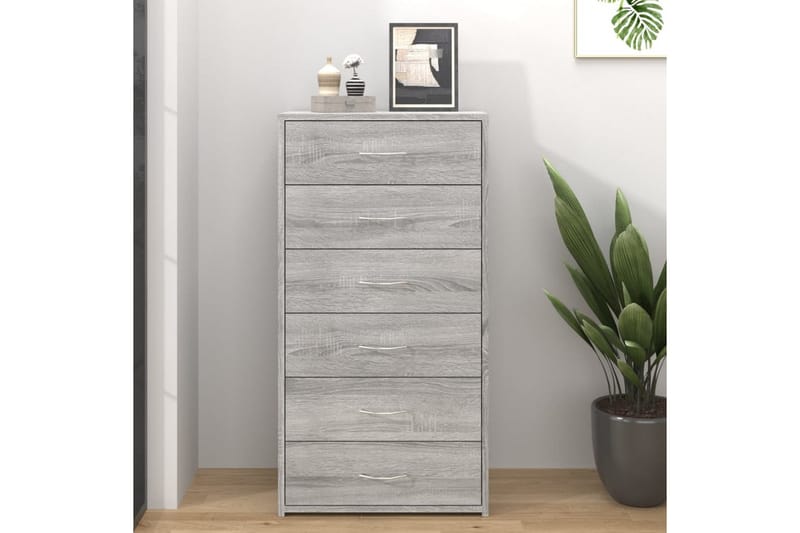 beBasic Skjenk med 6 skuffer grå sonoma 50x34x96 cm konstruert tre - GrÃ¥ - Oppbevaring - Oppbevaringsmøbler - Kommode - Entrekommode