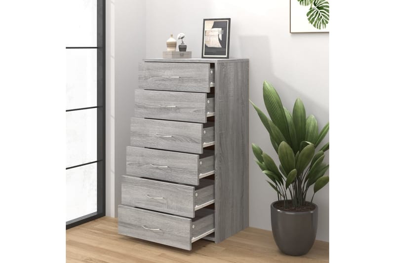 beBasic Skjenk med 6 skuffer grå sonoma 50x34x96 cm konstruert tre - GrÃ¥ - Oppbevaring - Oppbevaringsmøbler - Kommode - Entrekommode