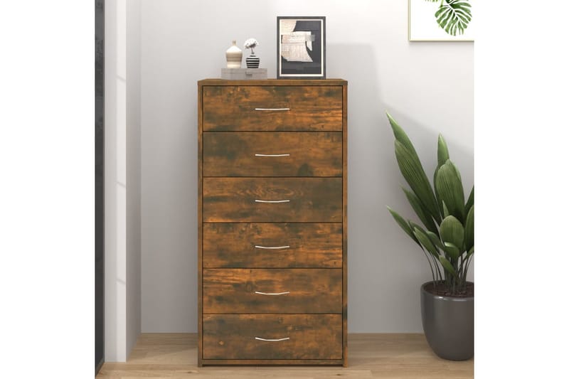 beBasic Skjenk med 6 skuffer røkt eik 50x34x96 cm konstruert tre - Brun - Oppbevaring - Oppbevaringsmøbler - Kommode - Entrekommode