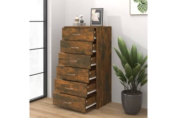 beBasic Skjenk med 6 skuffer røkt eik 50x34x96 cm konstruert tre - Brun - Oppbevaring - Oppbevaringsmøbler - Kommode - Entrekommode