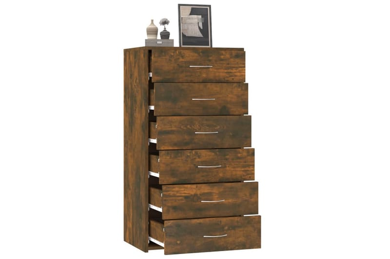 beBasic Skjenk med 6 skuffer røkt eik 50x34x96 cm konstruert tre - Brun - Oppbevaring - Oppbevaringsmøbler - Kommode - Entrekommode