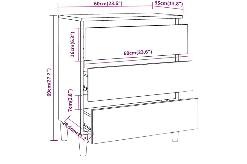 beBasic Skjenk røkt eik 60x35x69 cm konstruert tre - Brun - Oppbevaring - Oppbevaringsmøbler - Kommode - Entrekommode