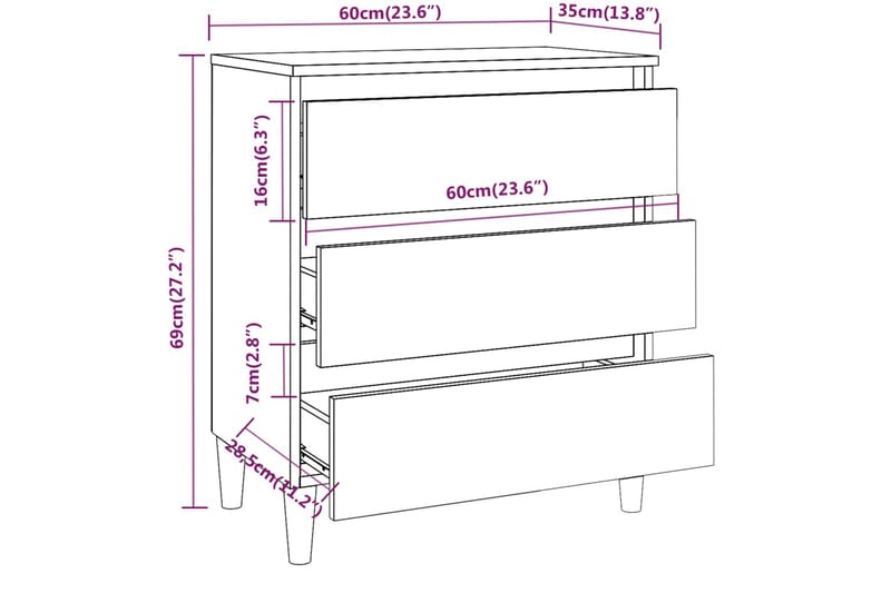 beBasic Skjenk røkt eik 60x35x69 cm konstruert tre - Brun - Gangoppbevaring - Entrekommode - Kommode