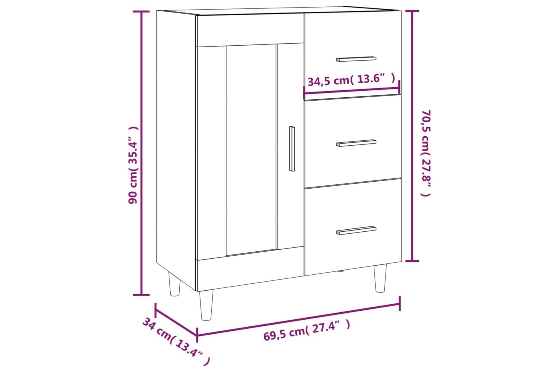 beBasic Skjenk røkt eik 69,5x34x90 cm konstruert tre - Brun - Oppbevaring - Oppbevaringsmøbler - Kommode - Entrekommode