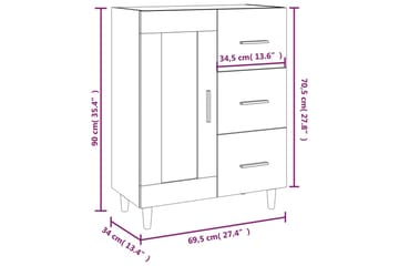 beBasic Skjenk røkt eik 69,5x34x90 cm konstruert tre - Brun - Oppbevaring - Oppbevaringsmøbler - Kommode - Entrekommode