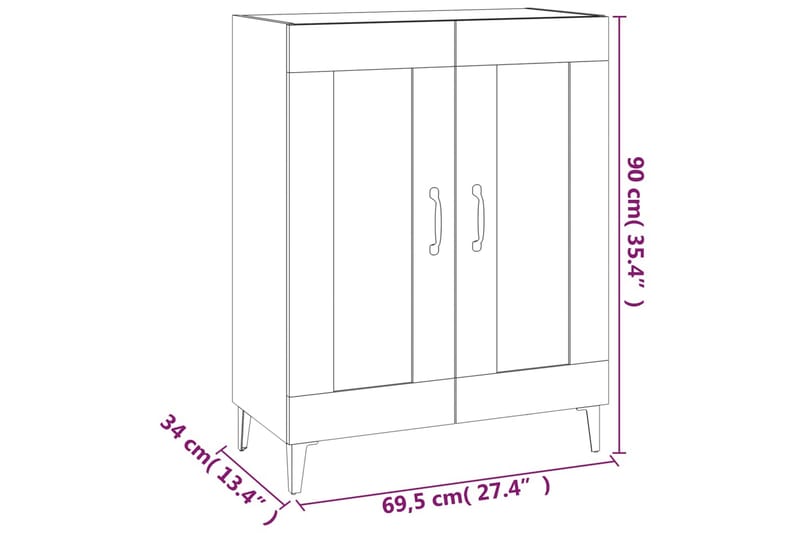 beBasic Skjenk røkt eik 69,5x34x90 cm konstruert tre - Brun - Gangoppbevaring - Kommode