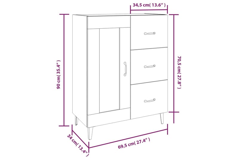 beBasic Skjenk sonoma eik 69,5x34x90 cm konstruert tre - Brun - Oppbevaring - Oppbevaringsmøbler - Kommode - Entrekommode