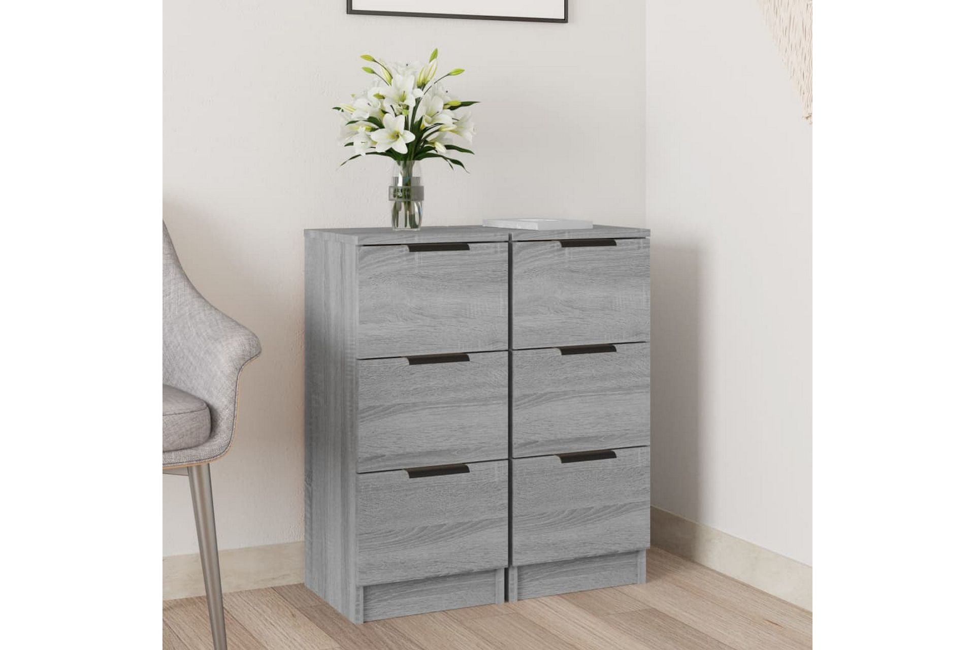 beBasic Skjenker 2 stk grå sonoma 30x30x70 cm konstruert tre - GrÃ¥ - Oppbevaring - Oppbevaringsmøbler - Kommode - Entrekommode