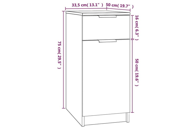 beBasic Skrivebordskap røkt eik 33,5x50x75 cm konstruert tre - Brun - Oppbevaring - Oppbevaringsmøbler - Kommode - Skatoll