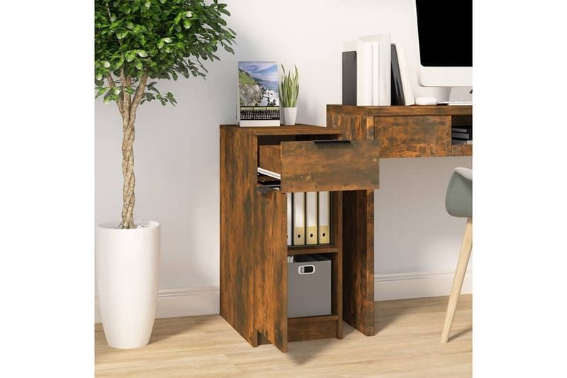 beBasic Skrivebordskap røkt eik 33,5x50x75 cm konstruert tre - Brun - Oppbevaring - Oppbevaringsmøbler - Kommode - Skatoll