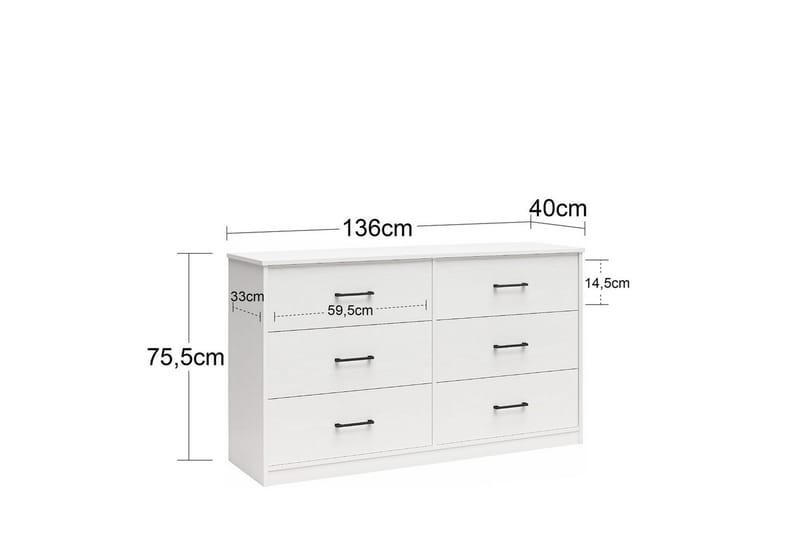 Kommode BrEZ 136x40x76 cm, Lys eik - 136x40x76 cm, Lys eik - Oppbevaring - Oppbevaringsmøbler - Kommode