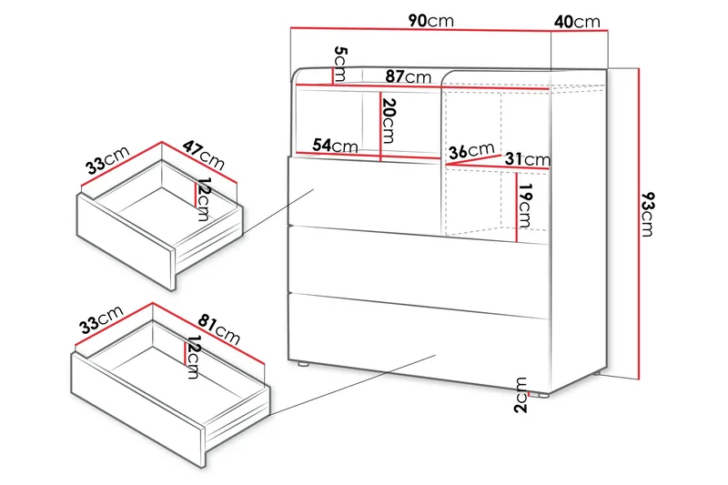 Buhan Kommode 90 cm - Beige / Brun - Oppbevaring - Oppbevaringsmøbler - Kommode - Entrekommode