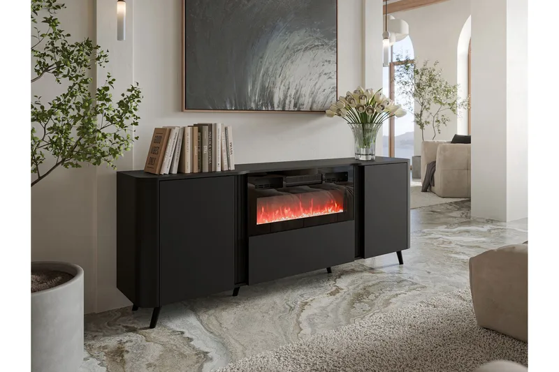 Clement Kommode 200 cm - Svart - Innredning - Peis - Peis uten pipe - El-peiser