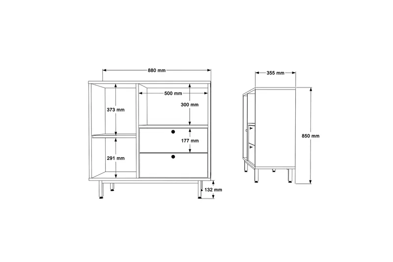 Donae Kommode 88 cm - Eik/Rød - Oppbevaring - Oppbevaringsmøbler - Kommode - Entrekommode