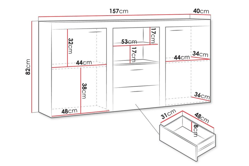 Eirwen Kommode 157 cm - Hvit - Oppbevaring - Oppbevaringsmøbler - Kommode