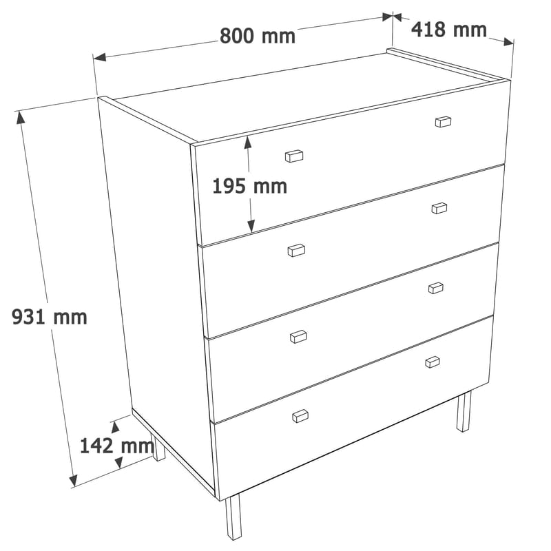 Kommode Hanah Home Luke (80 x 93,1 x 41,8 cm) Hvit - Hvit - Oppbevaring - Oppbevaringsmøbler - Kommode - Entrekommode