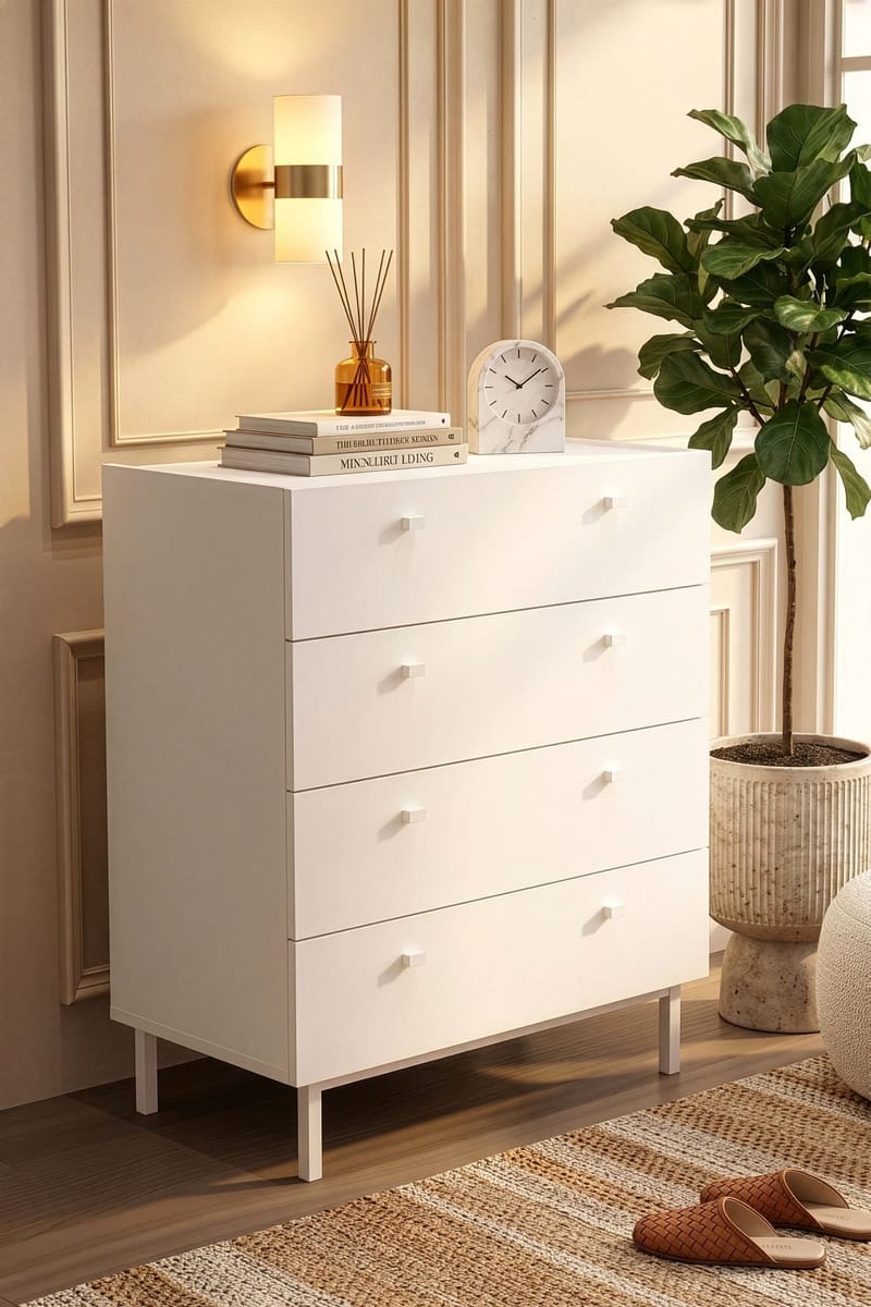 Kommode Hanah Home Luke (80 x 93,1 x 41,8 cm) Hvit - Hvit - Oppbevaring - Oppbevaringsmøbler - Kommode - Entrekommode