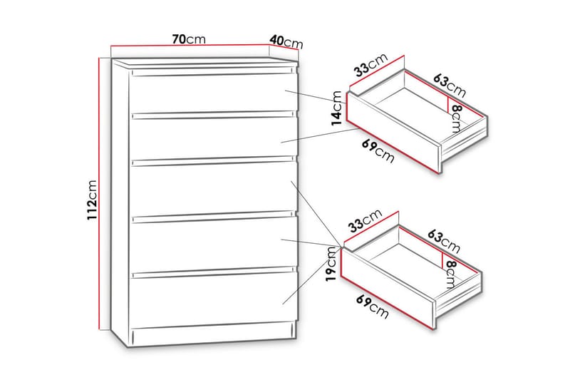 Malwa Kommode 70x40x112 cm - Oppbevaring - Oppbevaringsmøbler - Kommode - Entrekommode