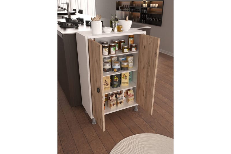 Flerbruks Kapasitetskap Sourav Atlantisk Furu / Hvit - Brun/Hvit - Oppbevaring - Oppbevaringsmøbler - Kommode - Entrekommode