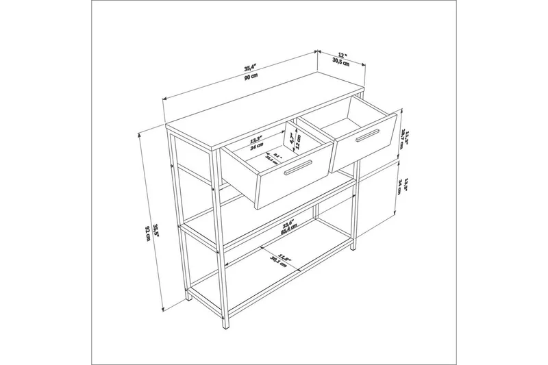 Fynlor Kommode 90 cm - Sort/Hvit - Oppbevaring - Oppbevaringsmøbler - Kommode - Entrekommode