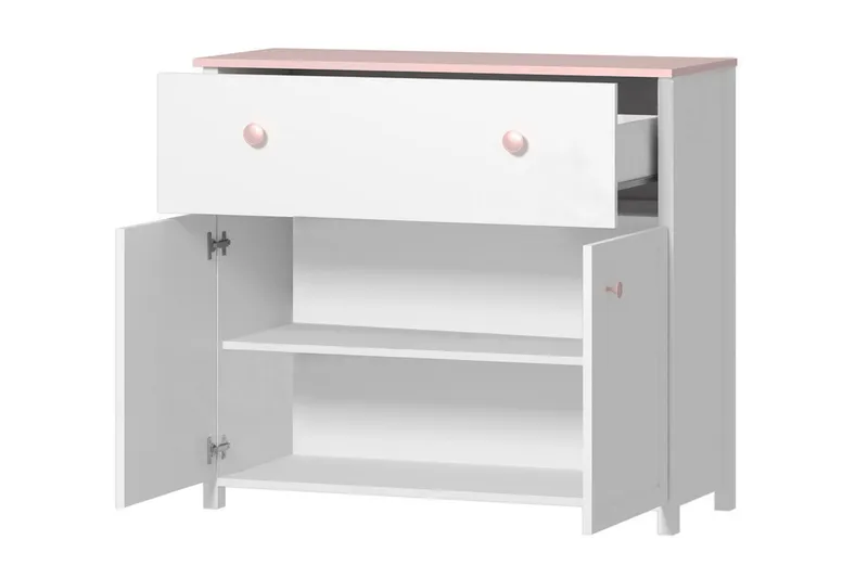 Hilts Byrå 110x90 cm Vit||Pink - Oppbevaring - Oppbevaringsmøbler - Kommode - Entrekommode
