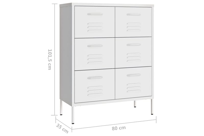 Kommode hvit 80x35x101,5 cm stål - Hvit - Gangoppbevaring - Entrekommode - Kommode