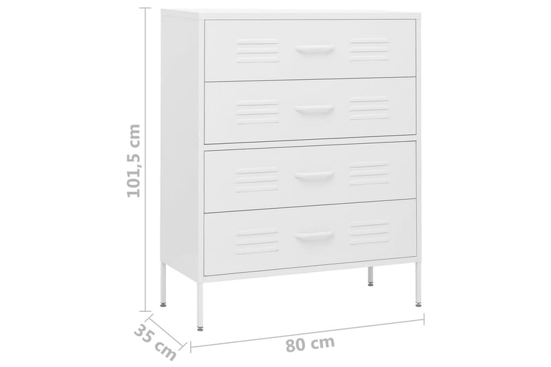 Kommode hvit 80x35x101,5 cm stål - Hvit - Gangoppbevaring - Entrekommode - Kommode