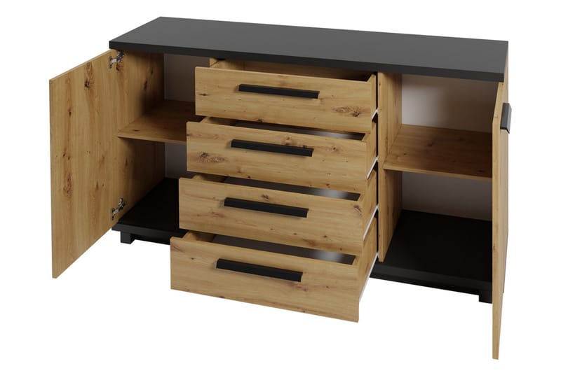 Ines Kommode 40x135 cm - Eik/Svart - Oppbevaring - Oppbevaringsmøbler - Kommode