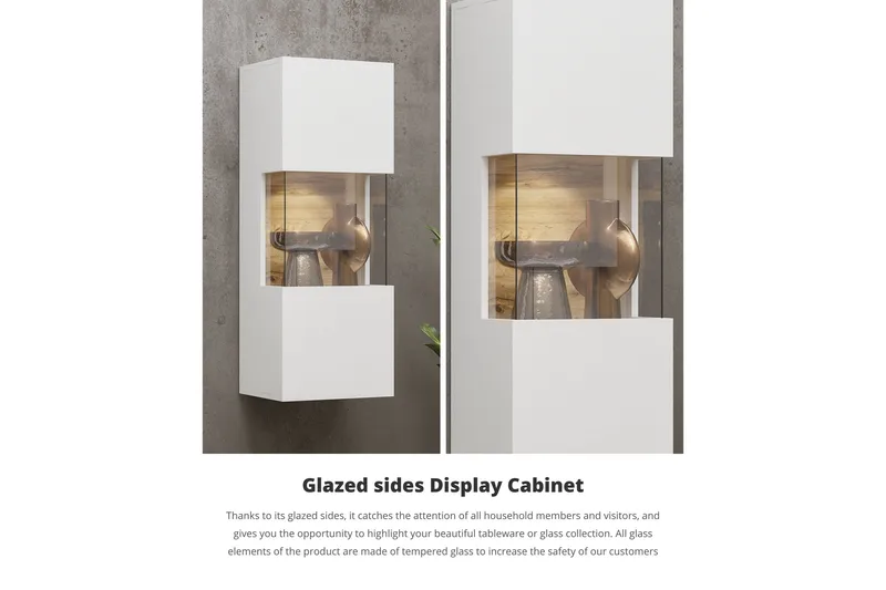 Jestine Hengende Vitrineskap 95 cm - Hvit - Oppbevaring - Skap - Vitrineskap