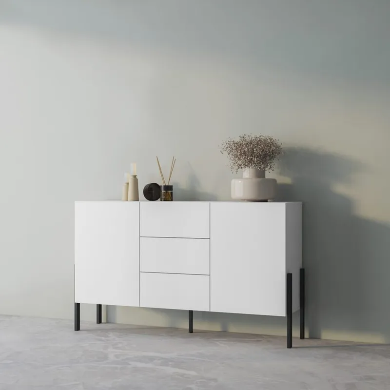 Kommode Jukon 2 dører med 3 skuffer - Hvit Supermatt, 154 cm - Oppbevaring - Oppbevaringsmøbler - Sideboard & skjenker