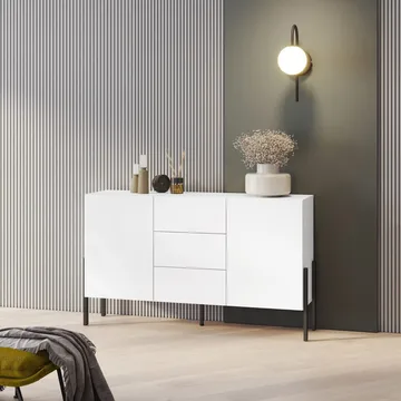 Kommode Jukon 2 dører med 3 skuffer - Hvit Supermatt, 154 cm - Oppbevaring - Oppbevaringsmøbler - Sideboard & skjenker