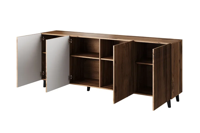 Juniskär Skjenk med oppbevaring tre 40x82x200 cm - Svart / Eik / Ribbet - Oppbevaring - Oppbevaringsmøbler - Kommode