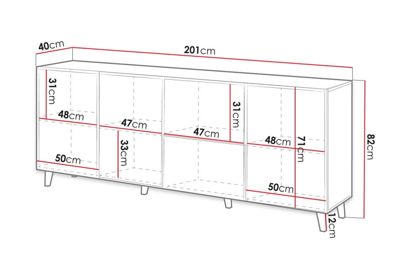 Juniskär Skjenk med oppbevaring tre 40x82x200 cm - Svart / Eik / Ribbet - Oppbevaring - Oppbevaringsmøbler - Kommode