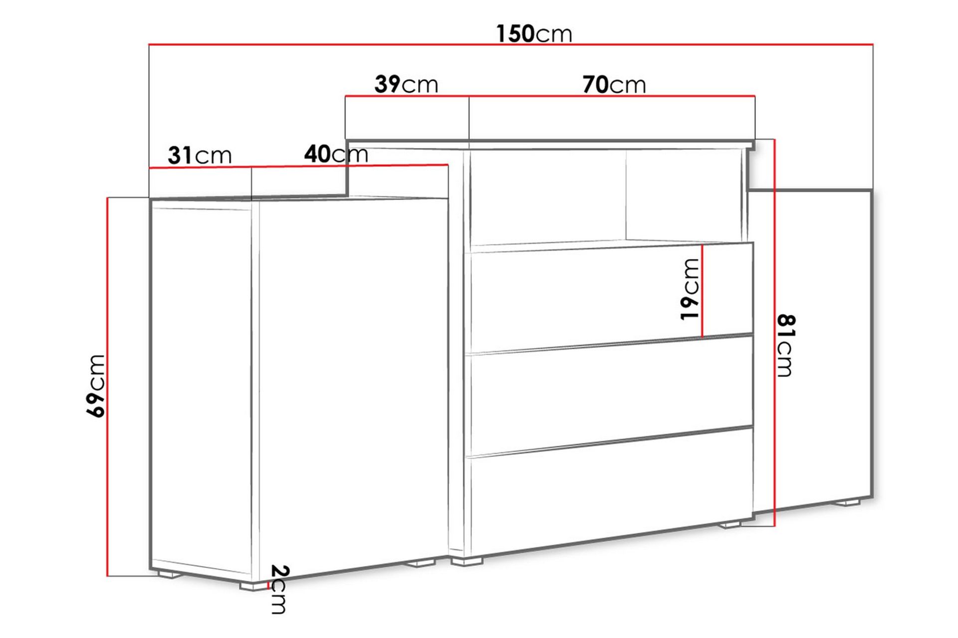 Kommode 150 cm - Hvit - Oppbevaring - Oppbevaringsmøbler - Kommode - Entrekommode
