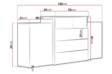 Kommode 150 cm - Hvit - Oppbevaring - Oppbevaringsmøbler - Kommode - Entrekommode