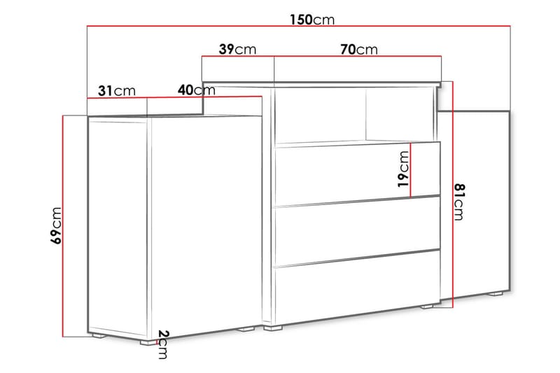 Kommode 150 cm - Hvit - Gangoppbevaring - Entrekommode - Kommode