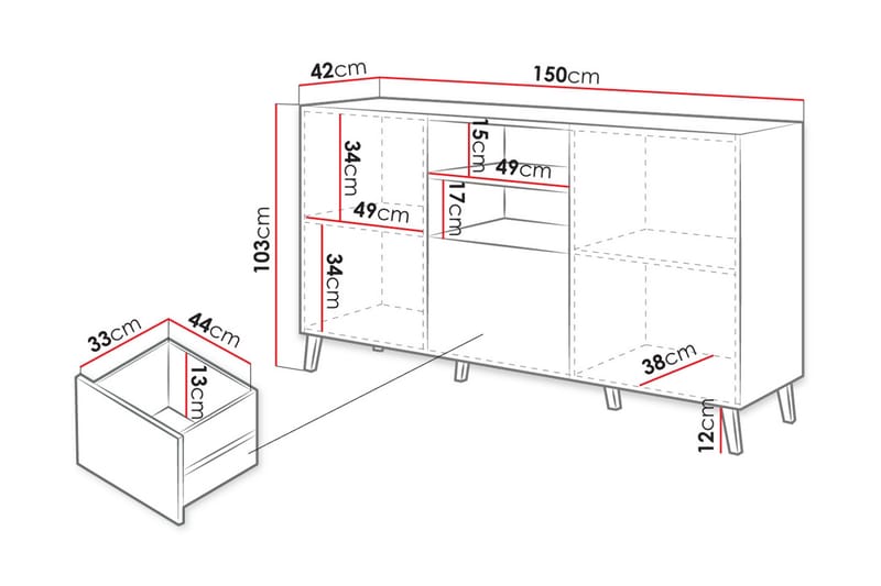Kommode 150 cm - Hvit - Oppbevaring - Oppbevaringsmøbler - Kommode - Entrekommode
