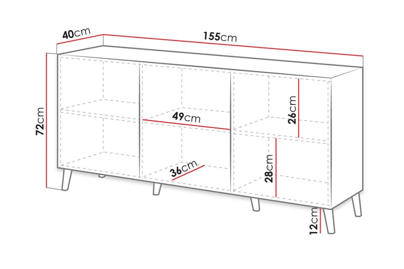 Kommode 155 cm - Hvit/Svart - Oppbevaring - Oppbevaringsmøbler - Kommode - Entrekommode