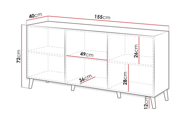 Kommode 155 cm - Hvit/Svart - Gangoppbevaring - Entrekommode - Kommode