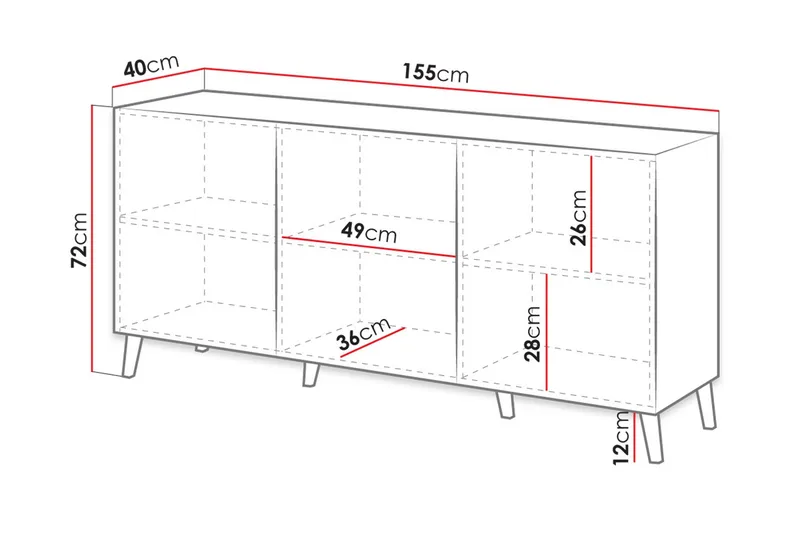 Kommode 155 cm - Hvit/Svart - Oppbevaring - Oppbevaringsmøbler - Kommode
