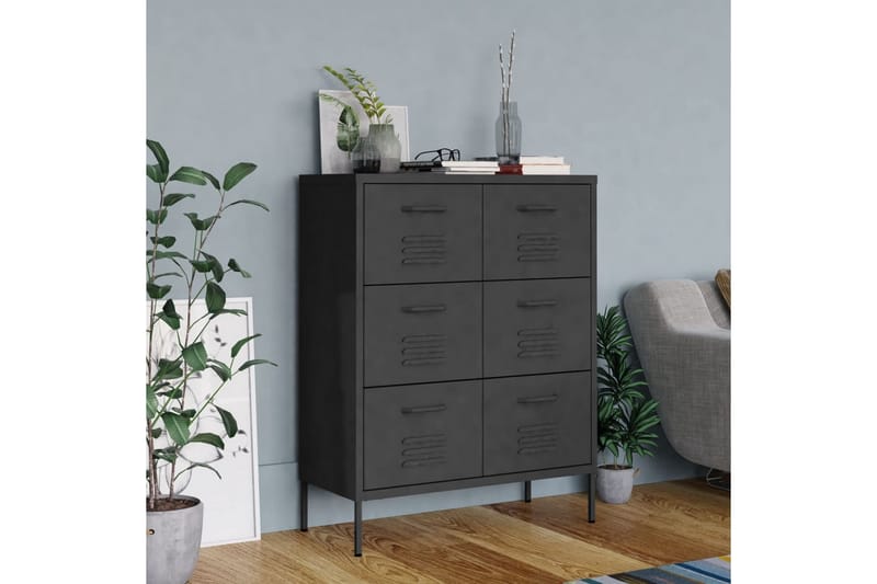 Kommode antrasitt 80x35x101,5 cm stål - Antrasittgrå - Oppbevaring - Oppbevaringsmøbler - Kommode - Entrekommode