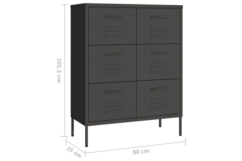 Kommode antrasitt 80x35x101,5 cm stål - Antrasittgrå - Oppbevaring - Oppbevaringsmøbler - Kommode - Entrekommode
