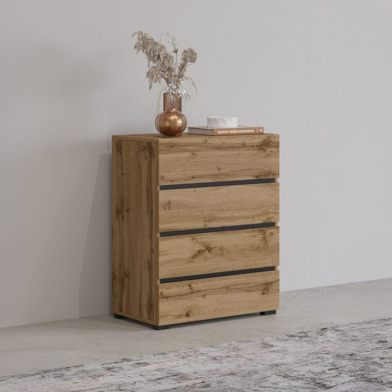 Kommode Cross med 4 skuffer - Wotan eik - Oppbevaring - Oppbevaringsmøbler - Kommode - Entrekommode